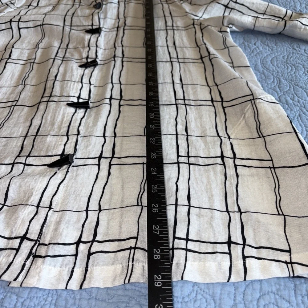 Ali Miles Women's Large Abstract White Black Plaid Button Up Artsy Lagenlook